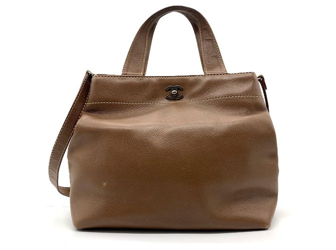 Bolsa de ombro e mão 2-Way em couro de vitelo granulado Chanel