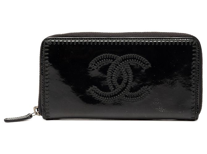 Chanel Black CC Patent Stitched Long Wallet