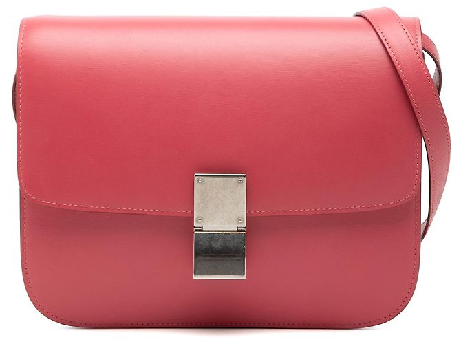 Céline Celine Sac Classic Box en cuir de veau rose, taille Medium