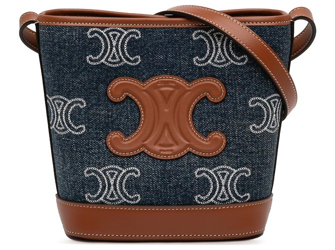 Céline Borsa a secchiello Celine Blue Small Denim Cuir Triomphe