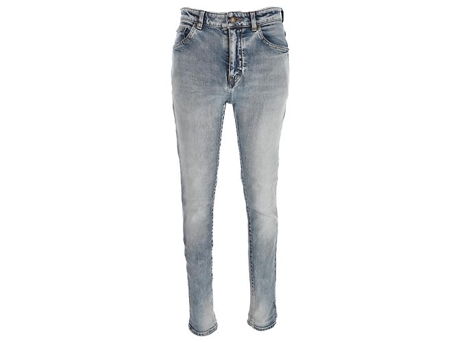 Saint Laurent Slim Light Wash Jeans in Light Blue Denim