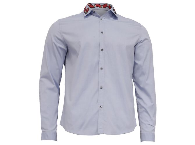 Camisa Gucci Kingsnake bordada en algodón azul