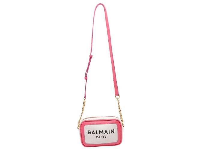 Balmain B-Army 18 Kamera Tasche aus rosa Canvas und Leder Pink