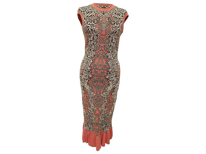 Vestido midi estampado Alexander McQueen em viscose laranja