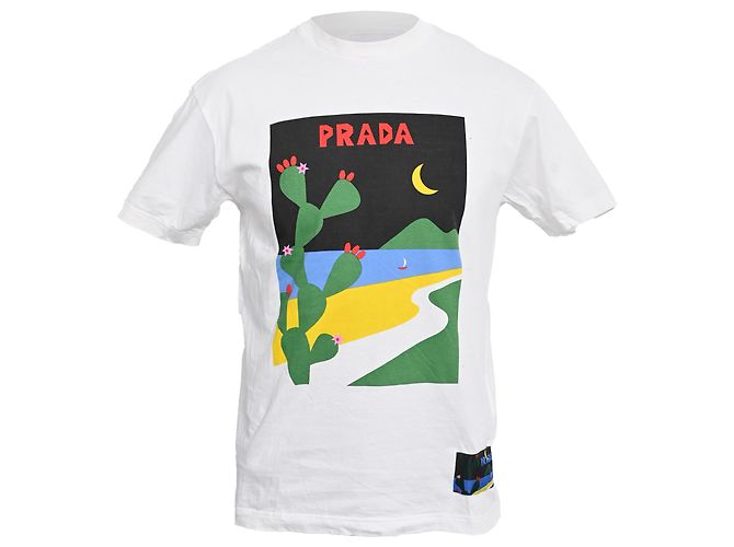 Camiseta de algodón con estampado gráfico Prada Blanco