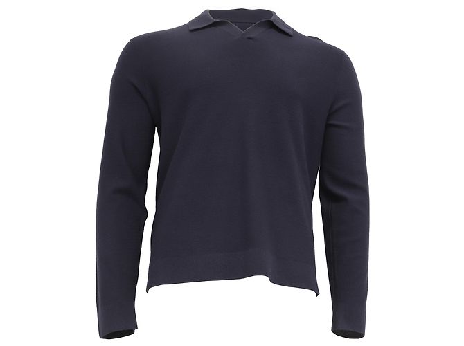 Theory Knitted Collared Sweater in Navy Blue Viscose