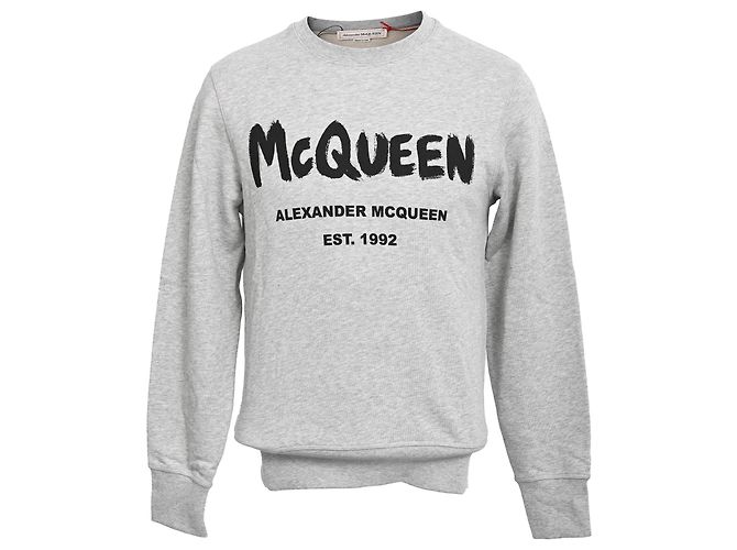 Alexander Mcqueen Graffiti Sweatshirt aus grauer Baumwolle
