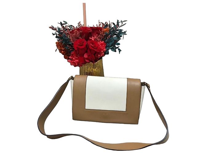 Céline Sac à main Tofu en cuir - Caramel/Blanc