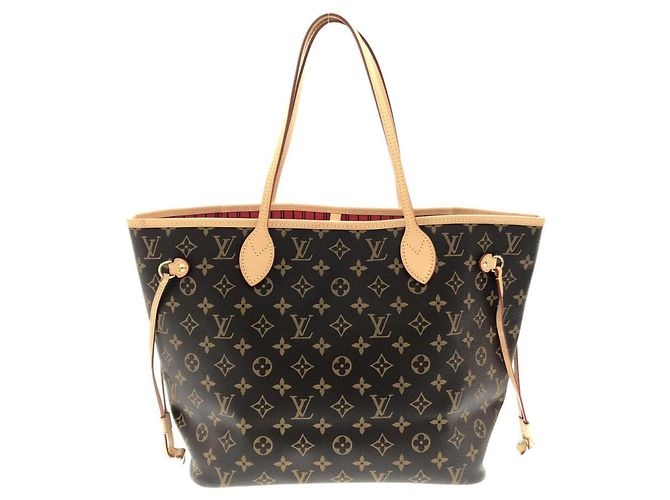 Louis Vuitton Monogram Neverfull MM Handbag Brown Fuschia