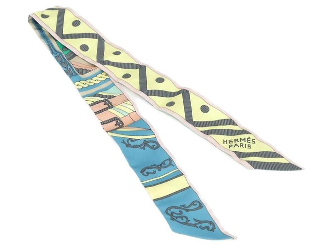 Hermès Hermes BALADE EN BERLINE Twilly Lenço Cachecol Azul Amarelo