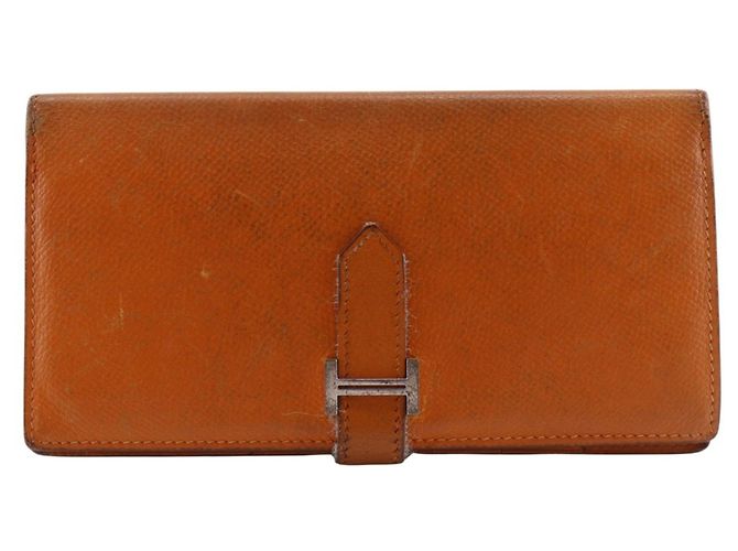Hermès Hermes Bearn Classic Long Wallet in Orange Epsom Leather