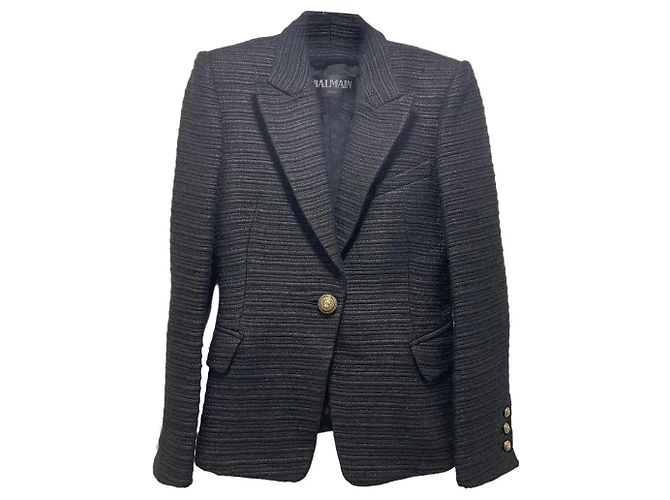Balmain Black Wool Blend Structured Blazer
