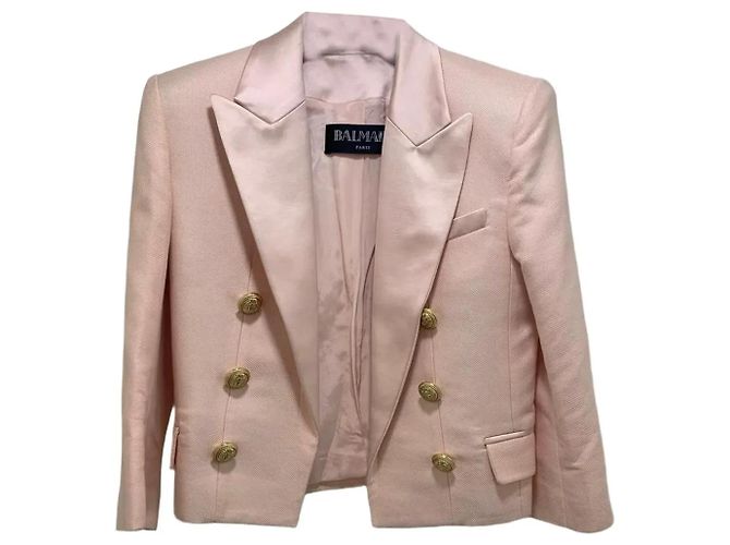Balmain Blazer entallado de algodón y seda rosa claro