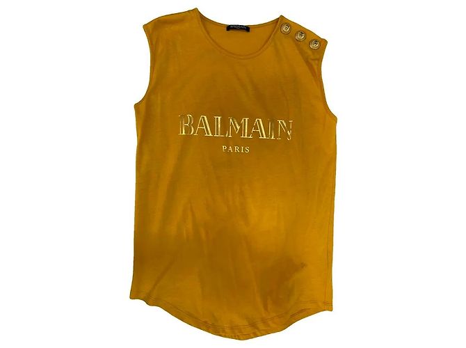 Top de tirantes Balmain Paris de algodón - Amarillo Mostaza