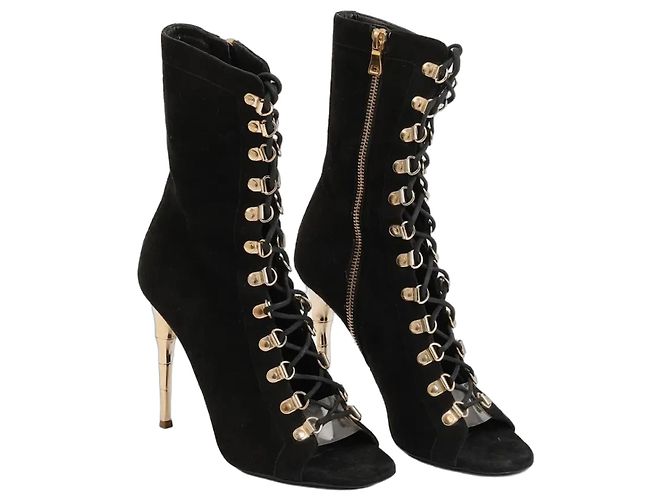 Balmain Bottines à bouts ouverts en daim noir