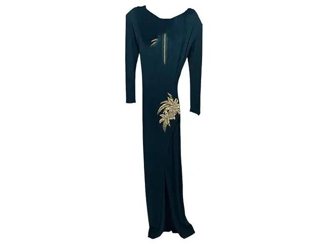 Balmain Besticktes Viscose Maxi-Kleid Khaki