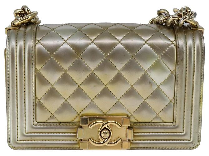 Chanel Boy Flap Quilted Patent Small Doré