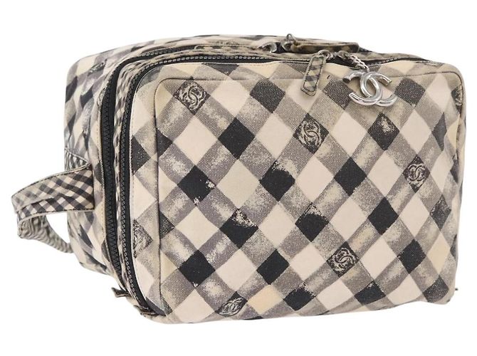 CHANEL Shoulder Bag Canvas Beige Silver CC Auth 177319