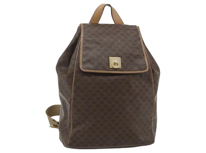 Céline Sac à dos CELINE Macadam Canvas PVC Cuir Marron Or Auth fm5320 Doré