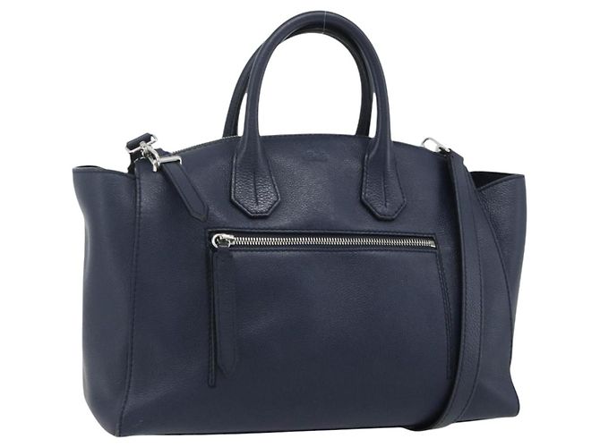 BALLY Handtasche aus Leder 2way Navy Silver Auth 178127 Silber Marineblau