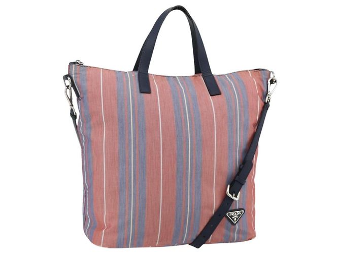 PRADA Hand Bag Canvas Leather 2way Multicolor Silver Auth ka4243 Silvery Multiple colors