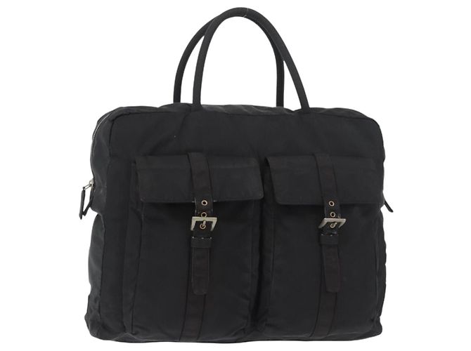 PRADA Tote Bag Nylon Black Silver Auth 176645 Silvery