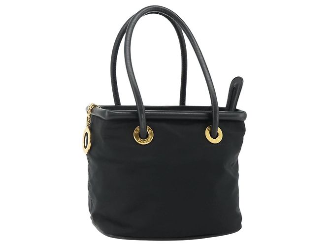 Céline Borsa a mano CELINE Circle Nylon Nero Oro Auth 177318A D'oro