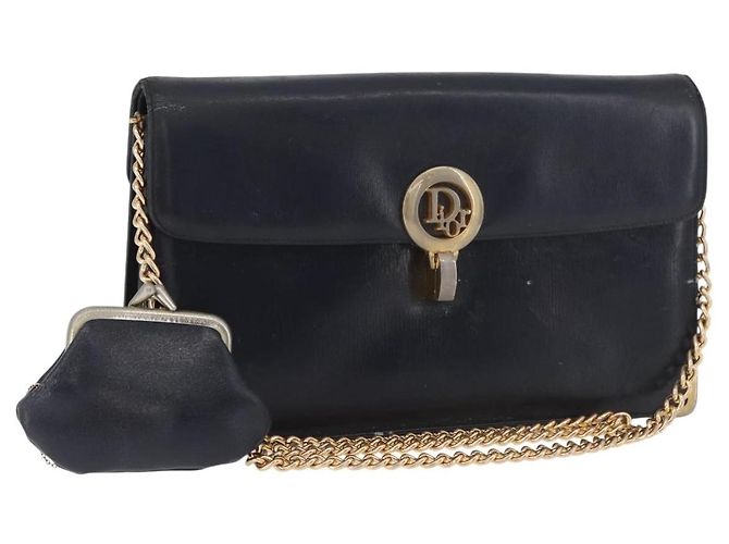 Borsa a Spalla con Catena Christian Dior in Pelle Blu Navy e Oro Auth bs35041 D'oro