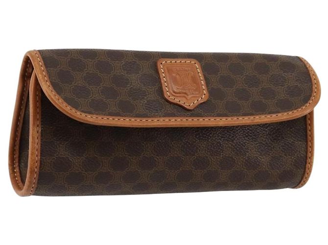 Céline Pochette CELINE Macadam Canvas PVC Cuir Marron Or Auth 177871A Doré