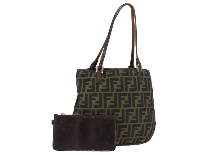 FENDI Zucca Canvas Handtasche Schwarz Braun Auth bs34584