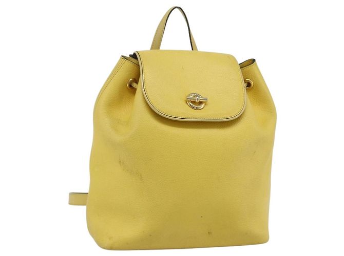 Céline CELINE Backpack Leather Yellow Gold Auth 177264 Golden