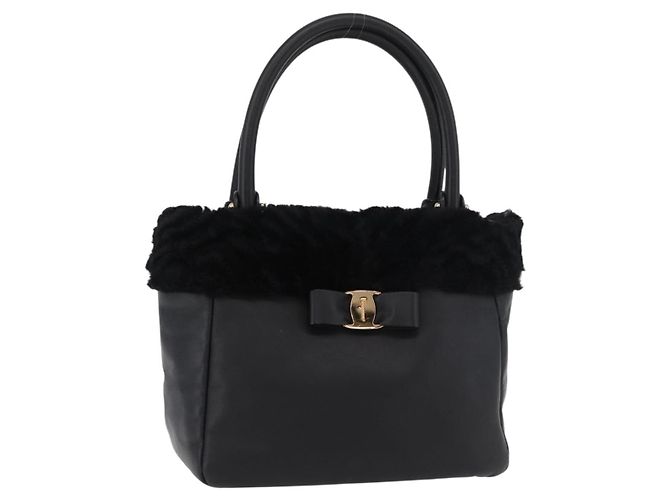 Borsa Salvatore Ferragamo Vala in pelle nera e oro Auth ka4181A Nero D'oro
