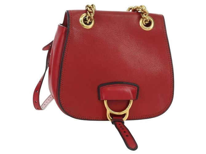Borsa a Spalla Miu Miu Chain Dahlia in Pelle Rossa e Oro Auth 177448A Rosso D'oro