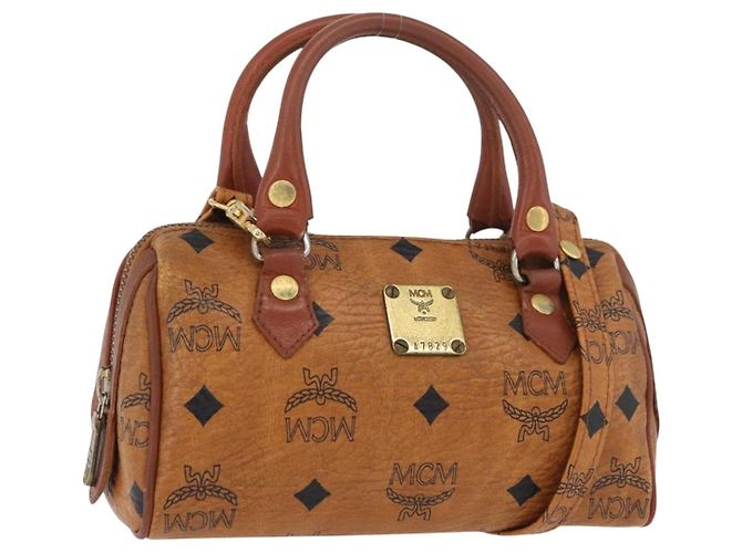 Borsa Mini Boston MCM Logogram Vicetos in PVC 2way Marrone Oro Auth 178481 D'oro