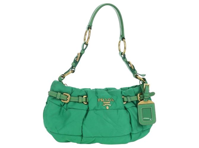 Borsa a Spalla PRADA Nylon Verde Oro Auth 156456 D'oro