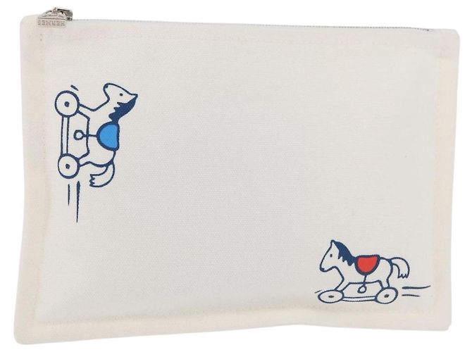 Hermès HERMES Trousse Flats Adada Pouch Baumwolle Weiß Silber Auth bs35071V
