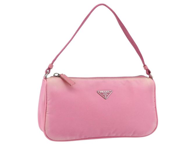 PRADA Accessory Pouch Nylon Pink Silver Auth 178018 Silvery