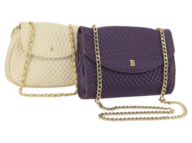 Bolsa de Ombro com Corrente BALLY em Couro 2 Set Roxo Branco Auth am11367