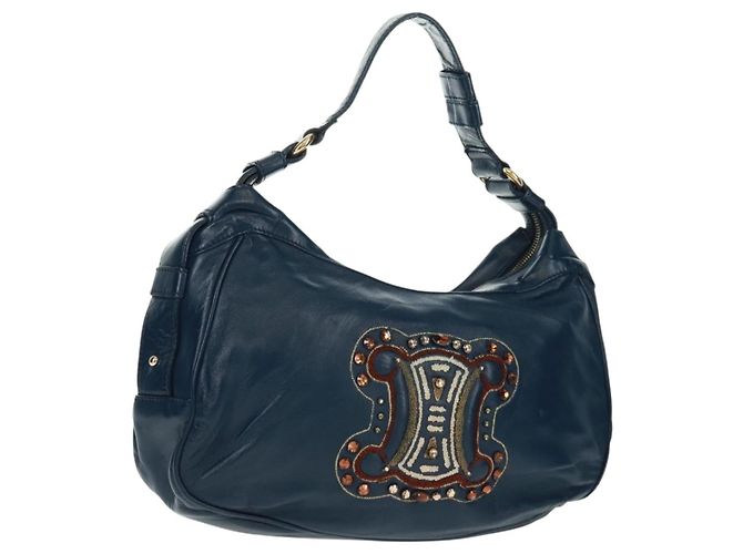 Céline Borsa CELINE in pelle blu navy e oro Auth SW1962V D'oro