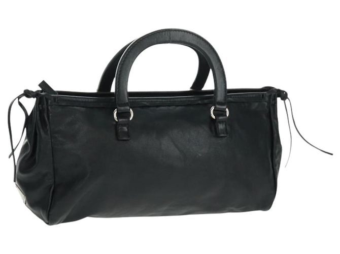 Sac à main PRADA en cuir noir argenté Auth 162511V