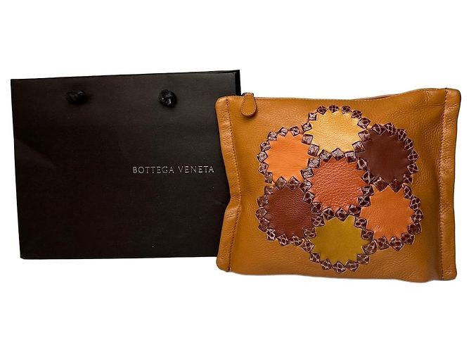 Clutch in pelle patchwork floreale Bottega Veneta 2008 Cognac Marrone