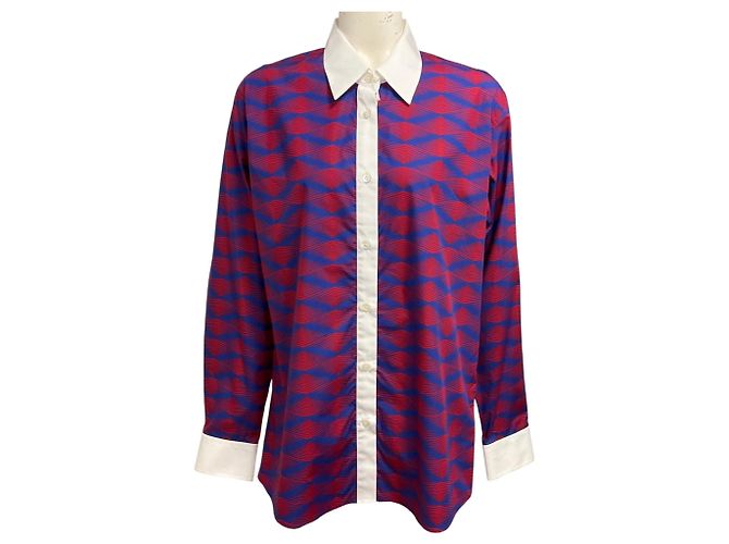 Camicia in cotone con stampa grafica blu / rossa Dries Van Noten Multicolore