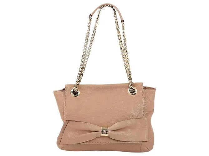 Carolina Herrera Bolsa de corrente Audrey Bow em couro bege