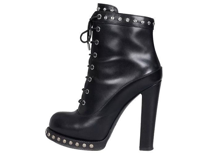 Alexander McQueen Black Leather Ankle Boots Sz.39 pre-owned