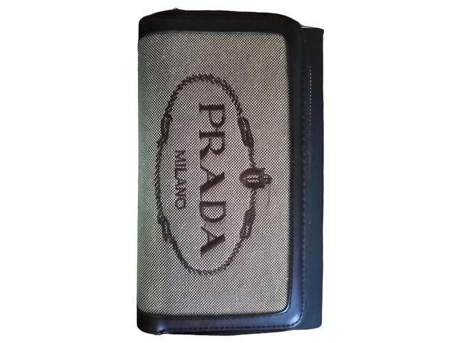 Jacquard Prada Milano Zip Around Canvas Wallet Clutch Beige