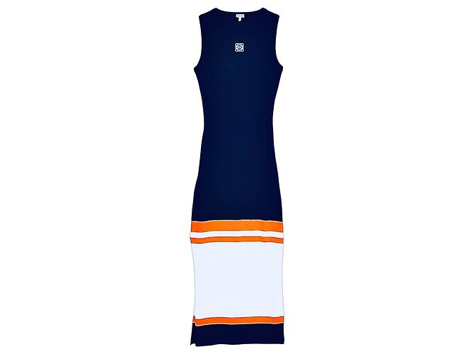 Vestido Loewe Tank largo de algodón sin mangas con rayas Blanco Naranja Azul oscuro