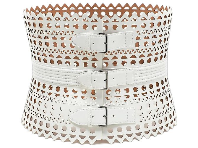 Alaïa Vienne Perforated Leather Corset Belt White