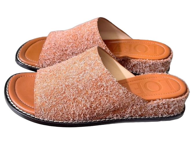 Loewe Tan Textured Leather Slides Orange