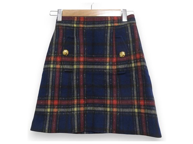 Miu Miu Wool Alpaca Check Gold Button Mini Skirt