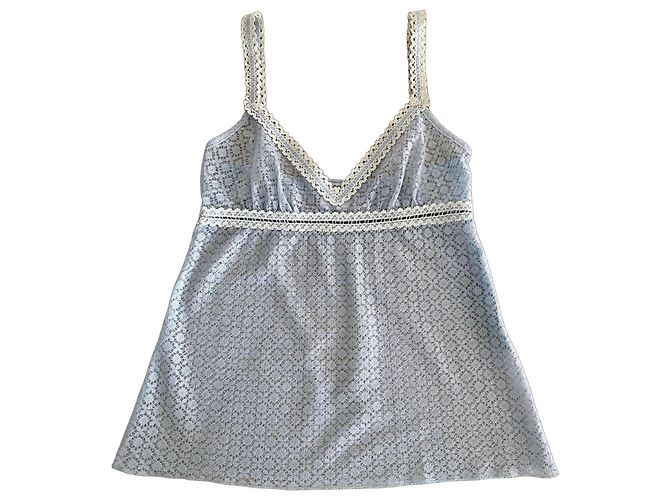 Chanel Top de alças em renda azul céu e creme Azul claro